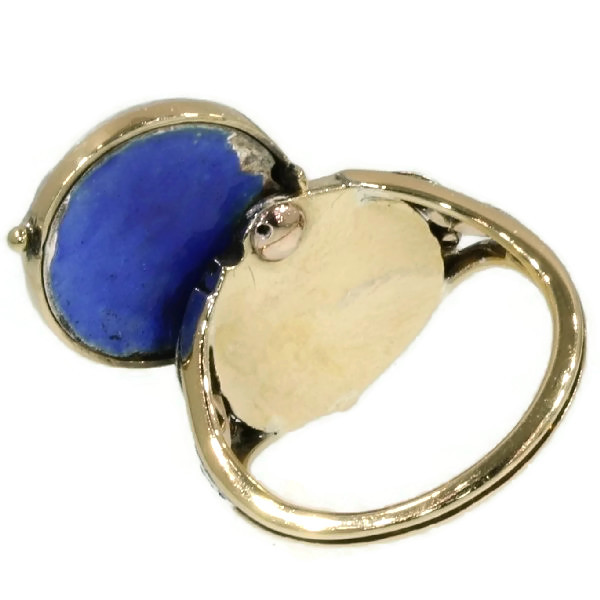 Victorian poison ring with blue enamel and rose cut diamonds with hidden place (image 8 of 18)